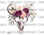 343 - Bull Skull with Flowers