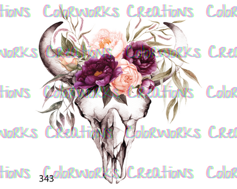 343 - Bull Skull with Flowers