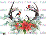 464 - Deer Antlers with Flowers and Birds
