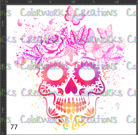 77 - Skull with Flowers and Butterflies