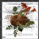 894 - Bird with Flowers and Sheet Music