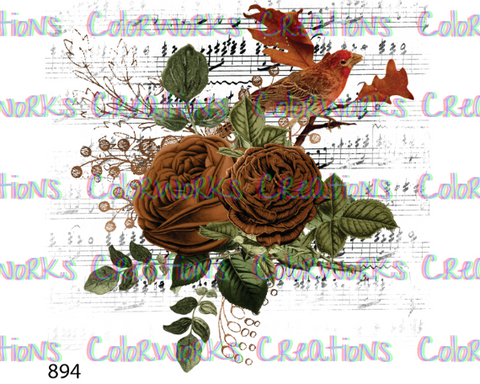 894 - Bird with Flowers and Sheet Music