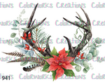 941 - Deer Antlers with Flowers and Feathers